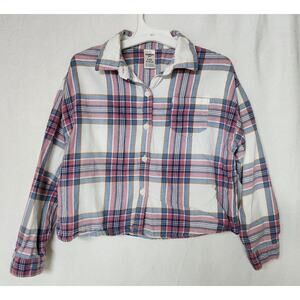 OshKosh B'Gosh Girl 6 Plaid Button Front Shirt Pink Purple Pocket